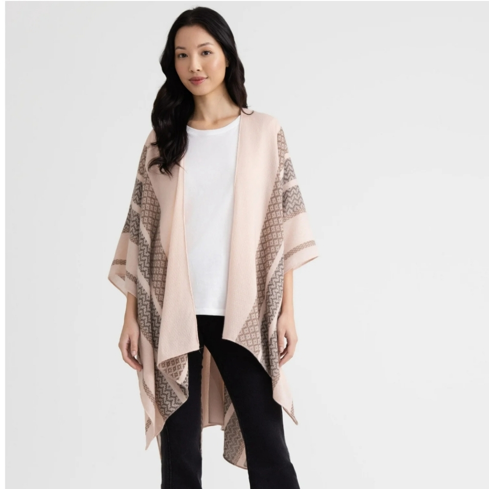 Time & Tru Light‎ Pink Striped Open Front Ruana One Size NWT